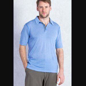 Exofficio Sol Cool 100% Polyester Blue Jacquard Short Sleeve Polo Shirt men's L